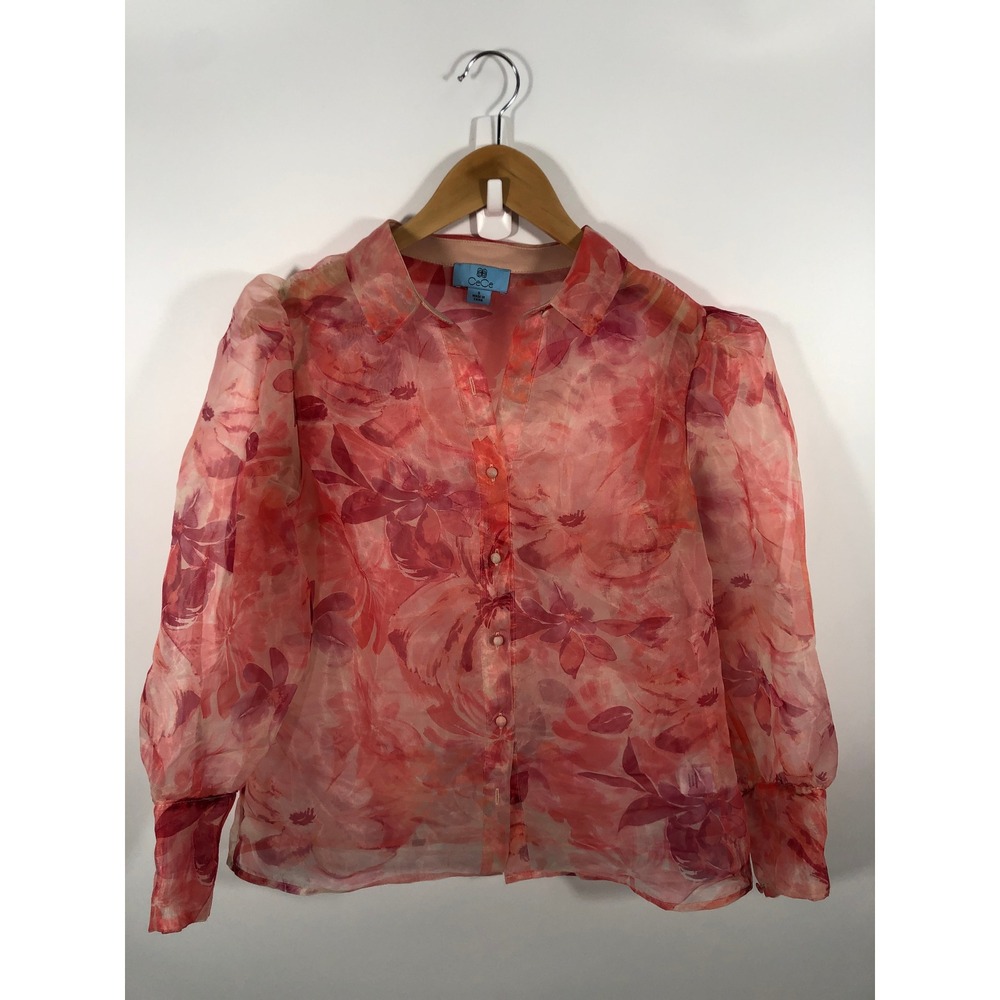 Artsy Sheer Blouse Womens S Pink Floral Layer Statement Maximalist Chic